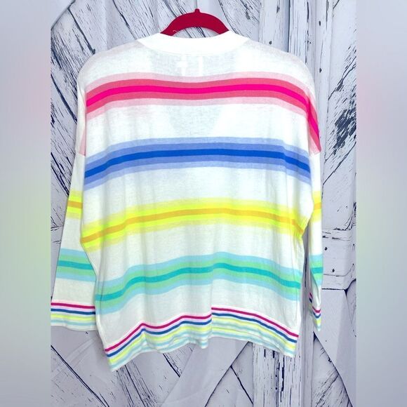 Whisper By Brodie V-Neck Long Sleeve Pullover Sweater Colorful Stripes Size S - Picture 4 of 6